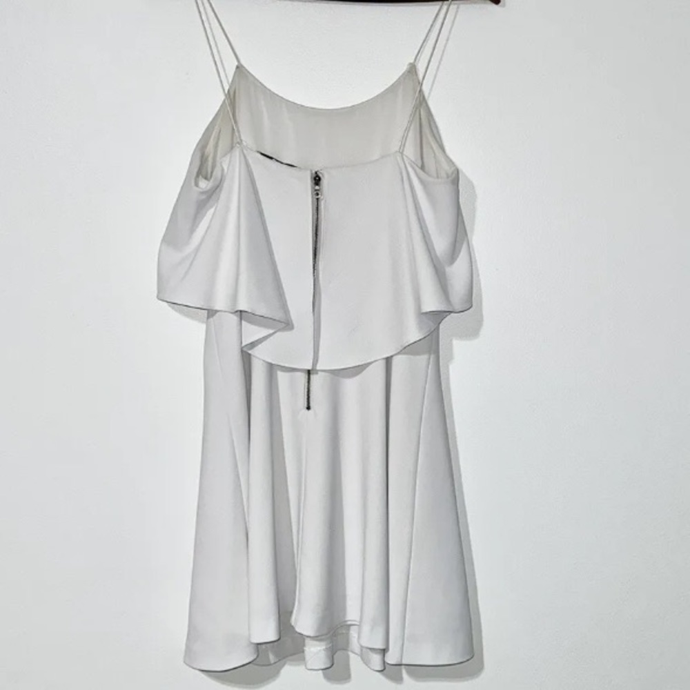 Alice + Olivia White Silk Blend Crepe Flounce Ruffle Popover Bodice Mini Dress - Picture 7 of 14